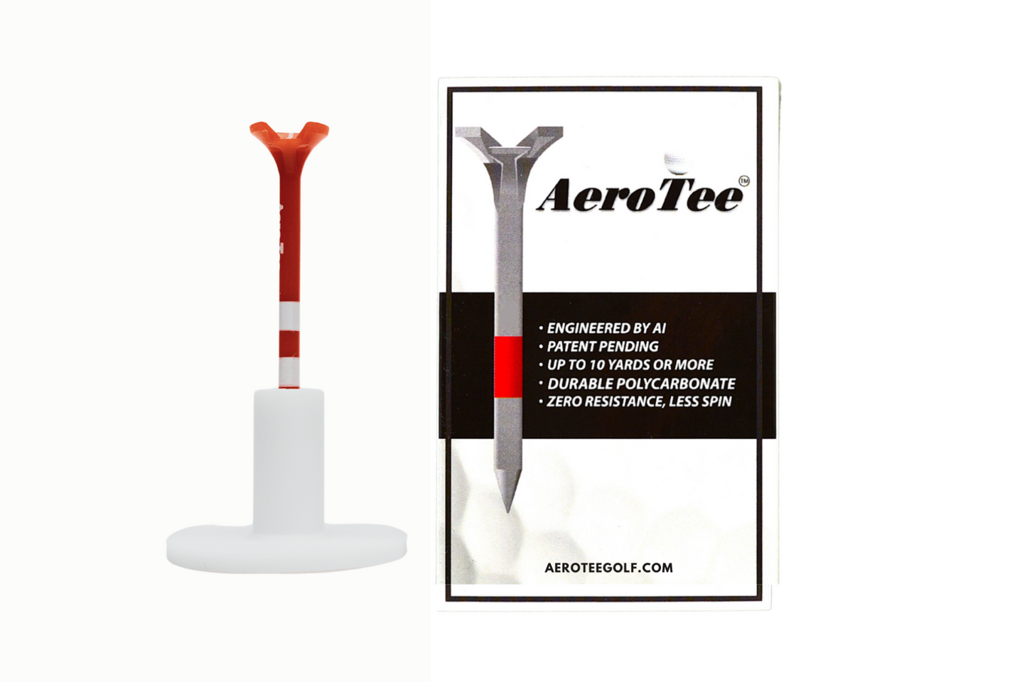 Aero Tee : AI- Engineered and Designed with AI - Patented USGA Approved Equipment Brand - 5 of 3.25" golf tees in a box / RED