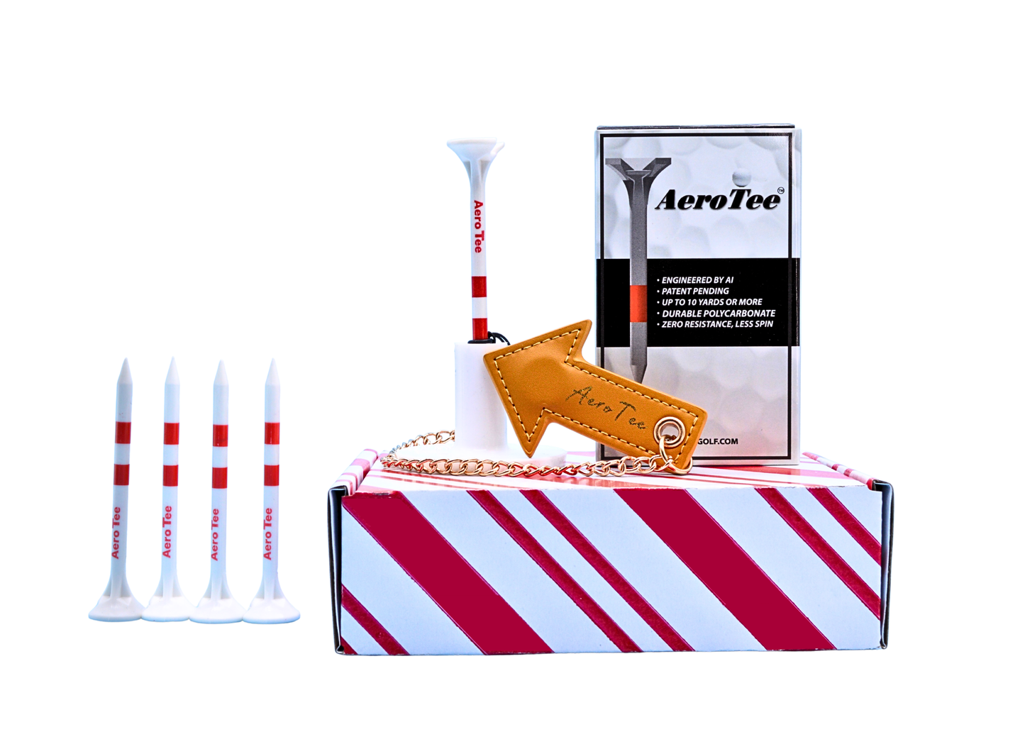 Perfect Gift for Golfers ⁕ Premium Golf Gift Set – farther & straighter Tees, Anti-Lost tee Holder, Practice Tee Stand and brush-textered Towel