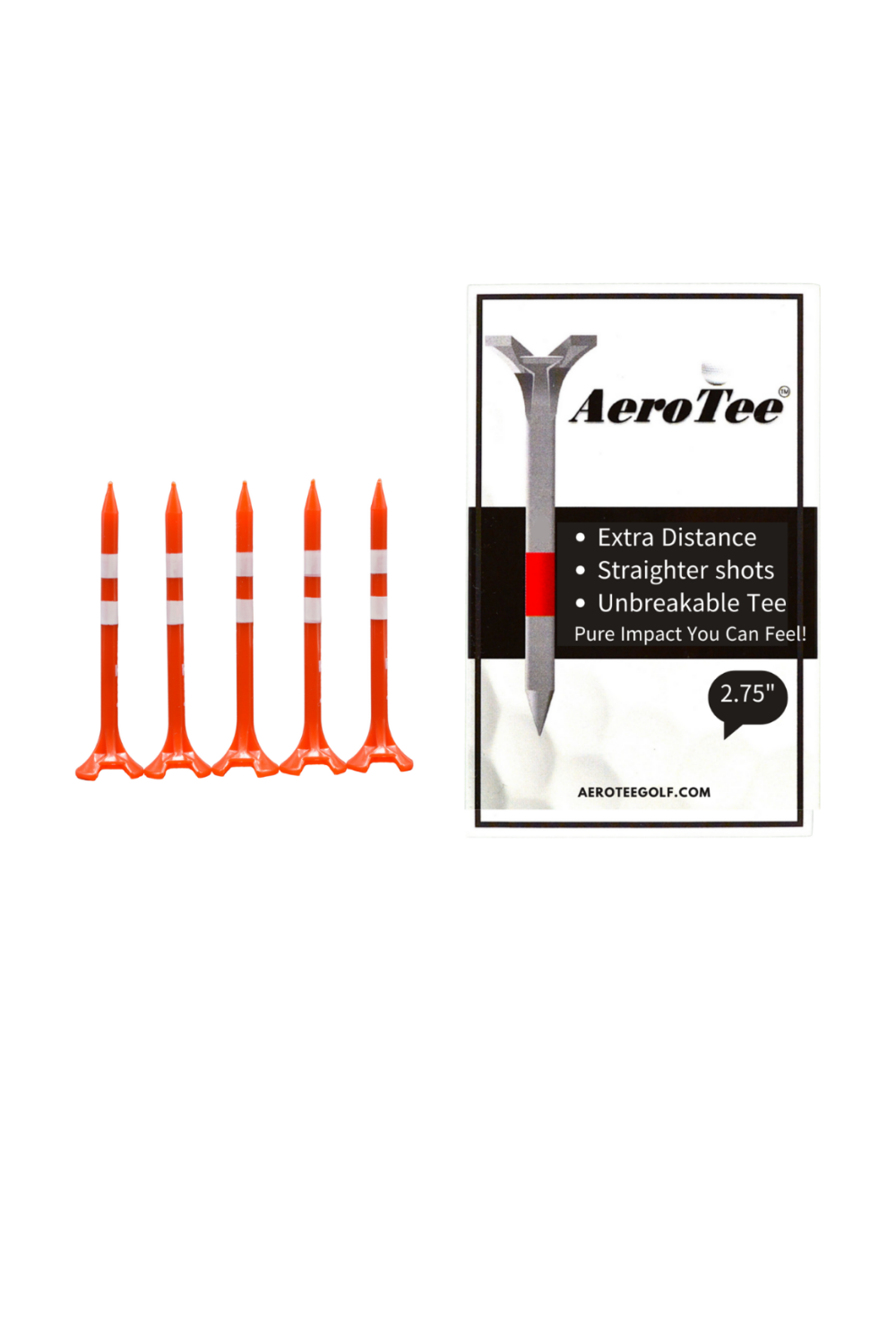 Aero Tee :  Unbreakable Tee for Longer, Straighter Drives - Patented USGA Approved Equipment Brand - 5 of 2.75" golf tees in a box/ RED