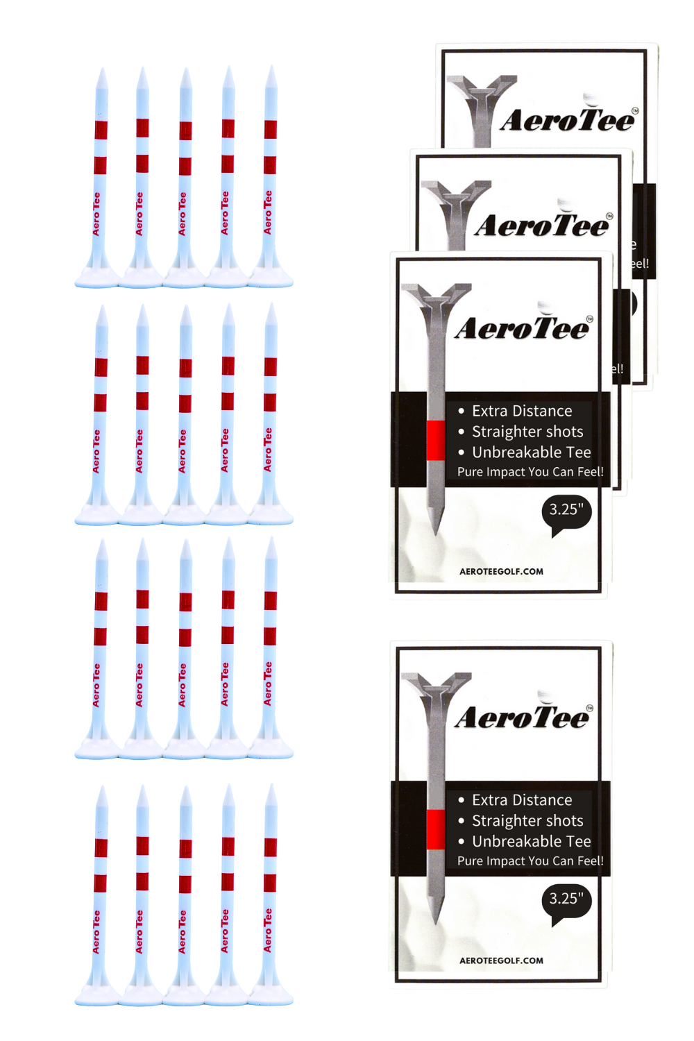 Aero Golf Tee-Unbreakable Power Plastic Golf Tee | More Distance | straight Shots | Patented & USGA Approved - 4 Boxes (5 of 3.25" tees in a box / White )-$7.99 per box