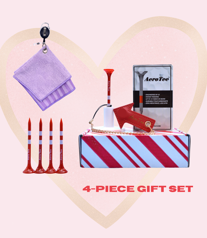 Perfect Gift for Golfers ⁕ Premium Golf Gift Set – farther & straighter Tees, Anti-Lost tee Holder, Practice Tee Stand and brush-textered Towel