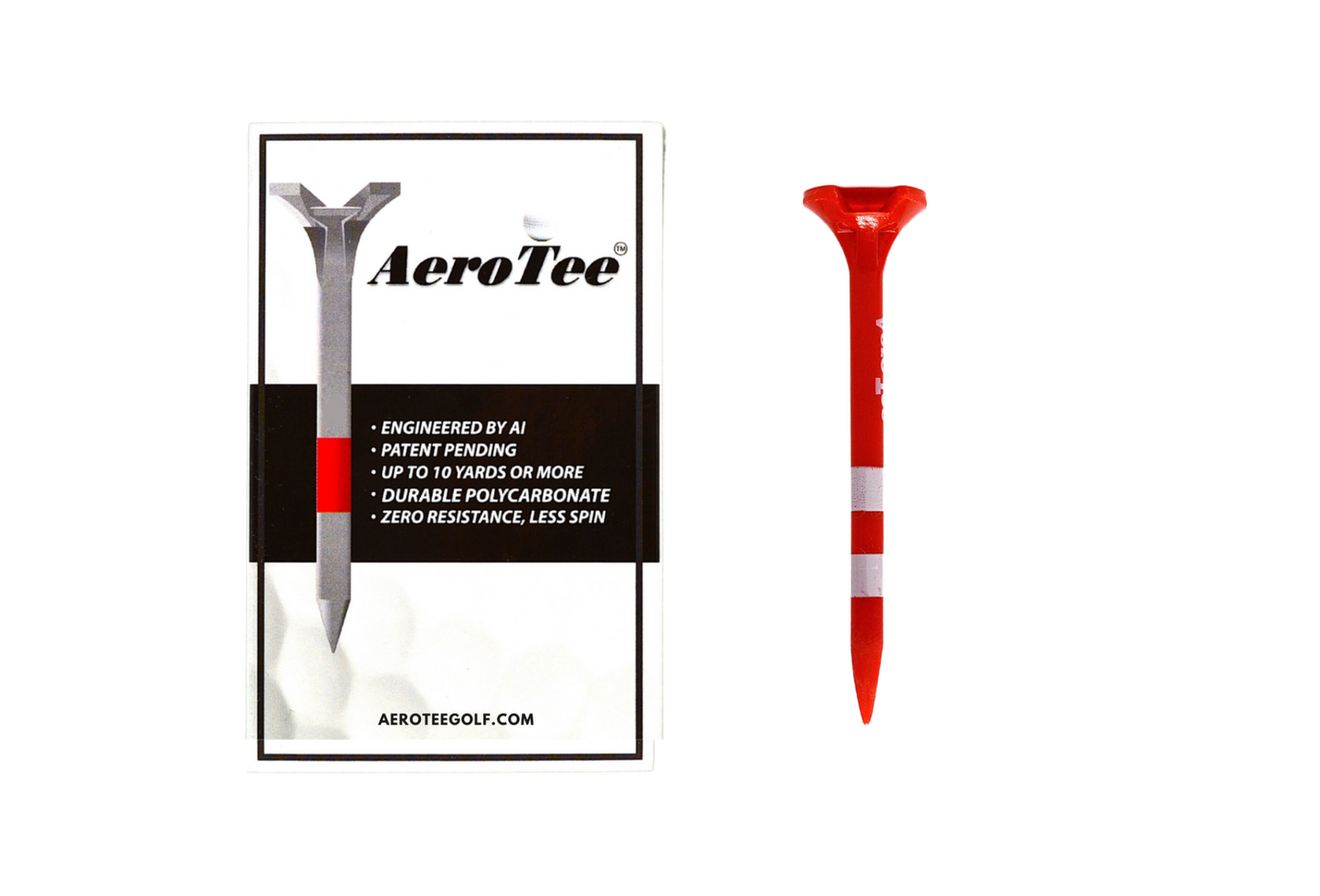 Aero Tee : AI- Engineered and Designed with AI - Patented USGA Approved Equipment Brand - 5 of 3.25" golf tees in a box / RED