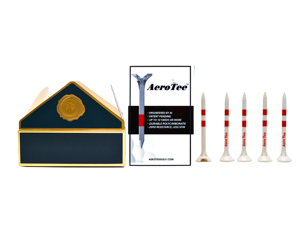 GIFT BOX with 5 of golf tees in a AeroTeeBox :  AI-Engineered and Designed with AI - Patented USGA Approved Equipment Brand