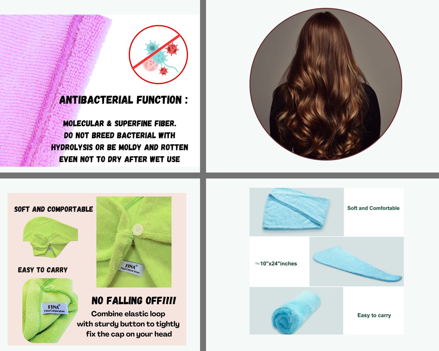 2 of Hair Turban - Super Absorbent Microfiber turban towel ‖ No Rubbing. Less Damage. Healthier Hair.