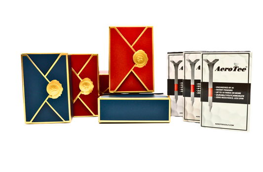 GIFT BOX with 5 of golf tees in a AeroTeeBox :  AI-Engineered and Designed with AI - Patented USGA Approved Equipment Brand