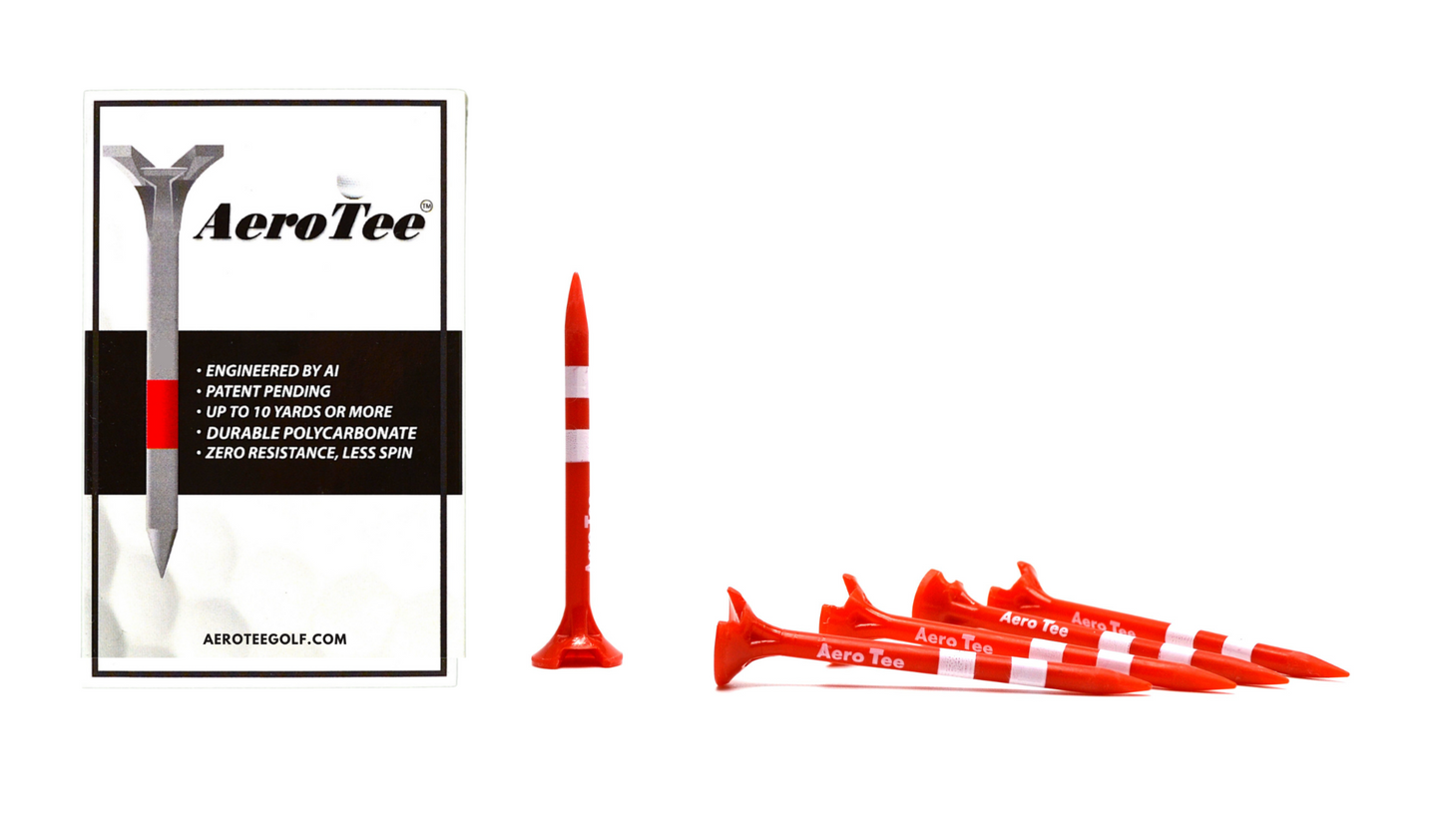 Aero Tee : AI- Engineered and Designed with AI - Patented USGA Approved Equipment Brand - 5 of 3.25" golf tees in a box / RED